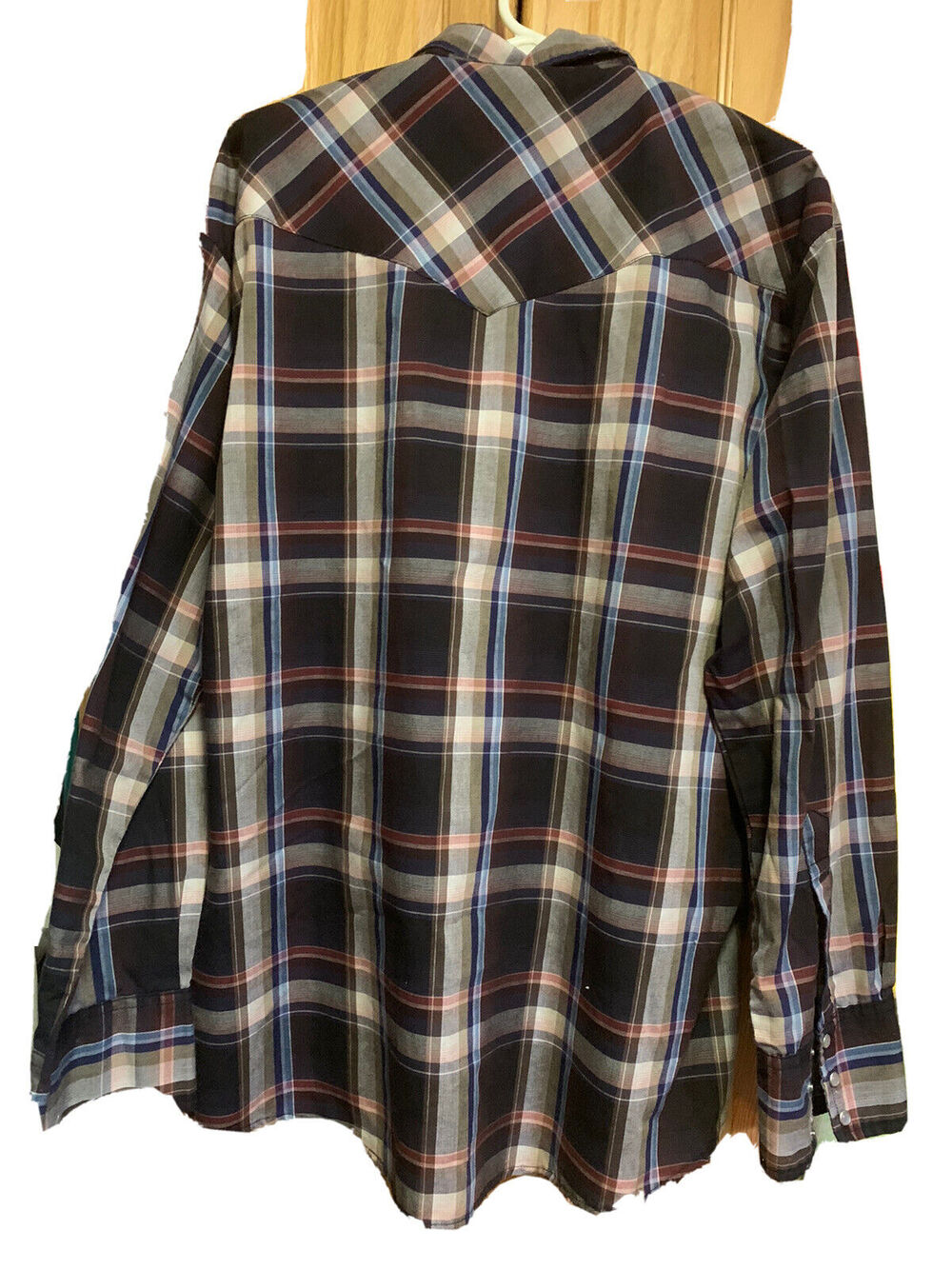 2X Bit & Bridle Pearl Snap Blue Maroon Black Plaid Rockabilly Western Shirt LS